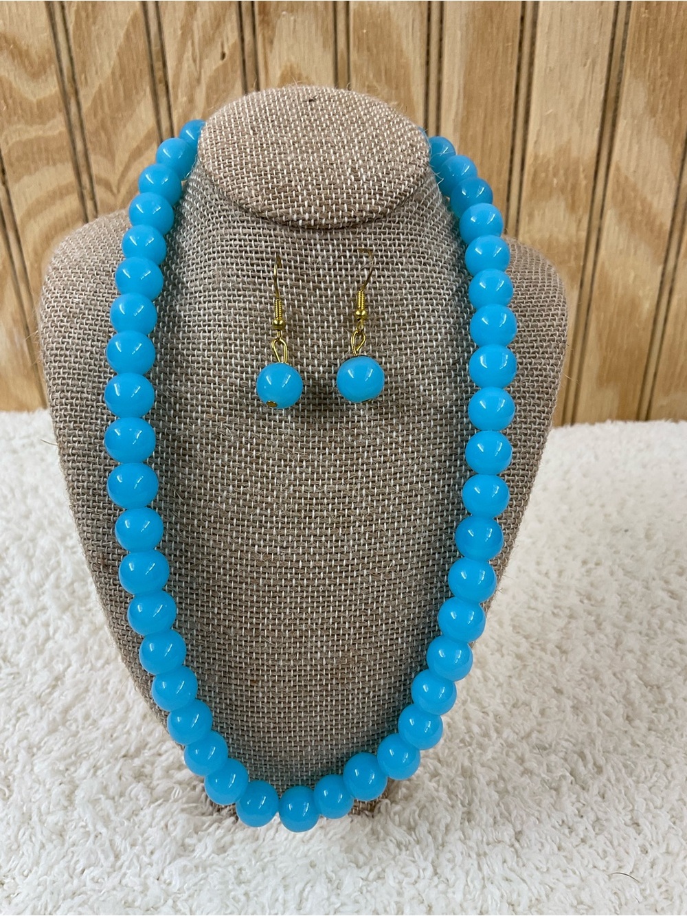 Turquoise Blue Beaded Necklace & Earrings Set